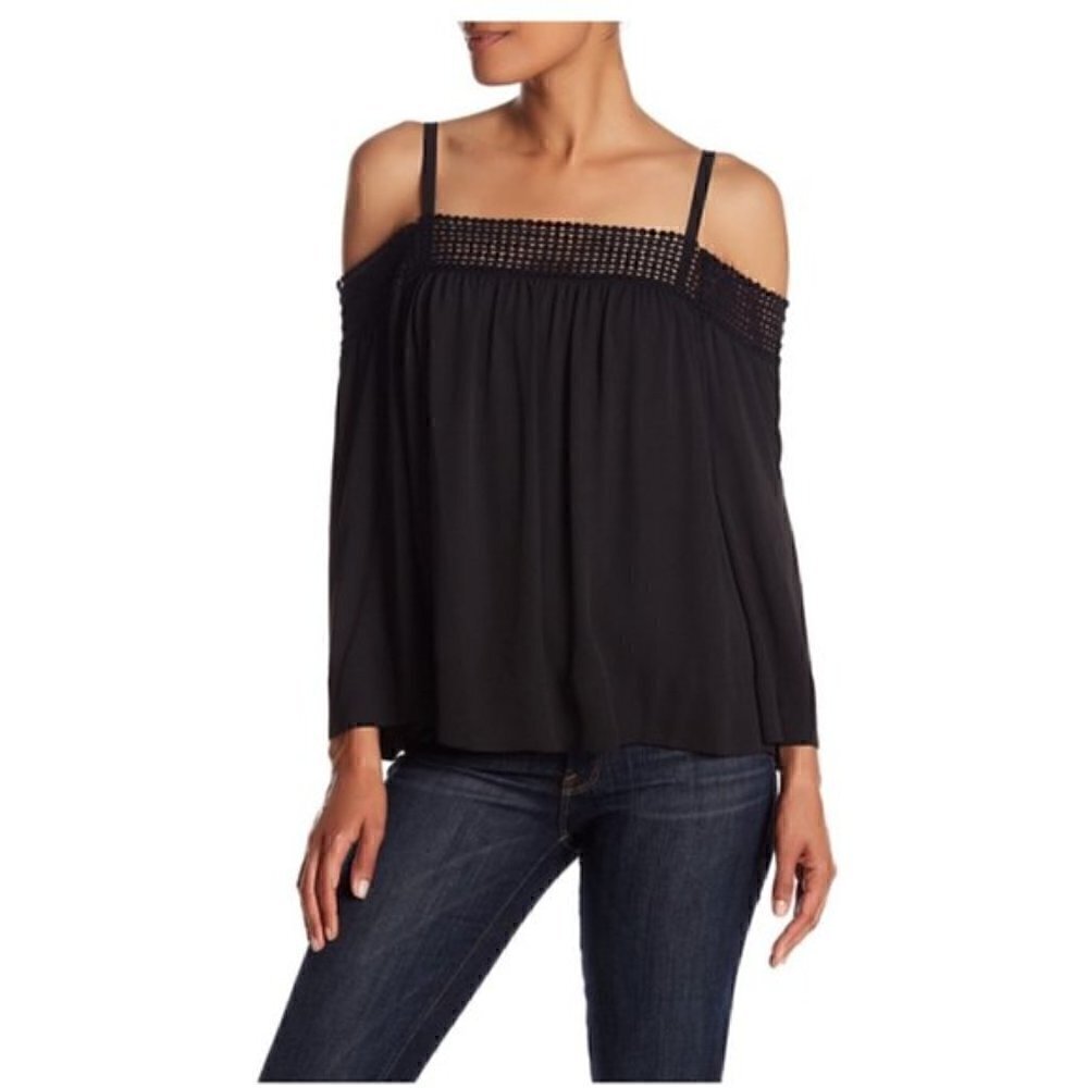Rebecca Minkoff Sirena Blouse XXS Off Shoulder Black Crochet Luxury Vacation